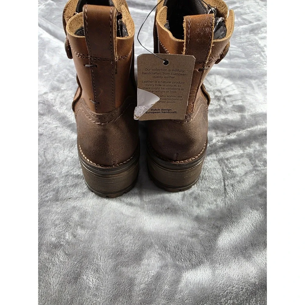BullBoxer Sz 10 Dorian Ankle Zip Chunky Wedge‎ Leather Boots Brown Cognac